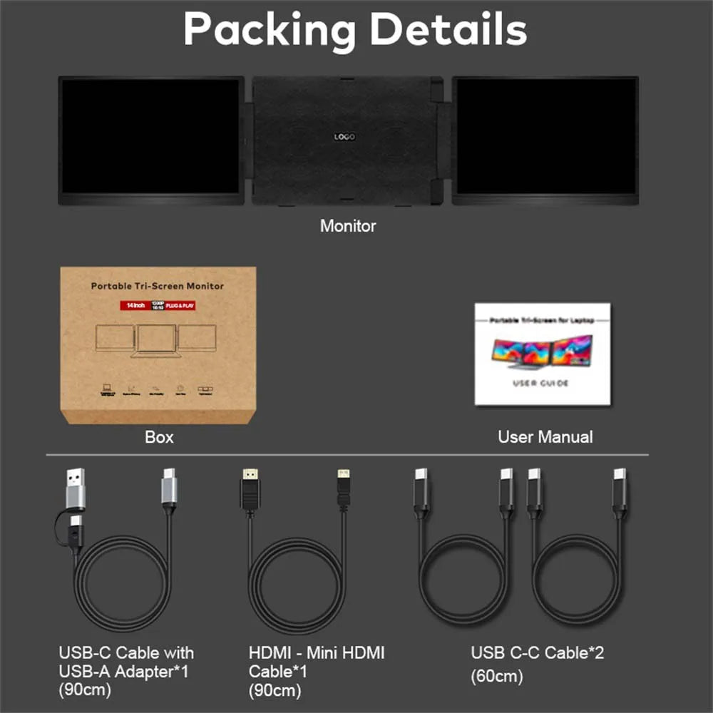 Rospider Portable Laptop Monitor Extender – 14–16" FHD/2K IPS Dual Screen