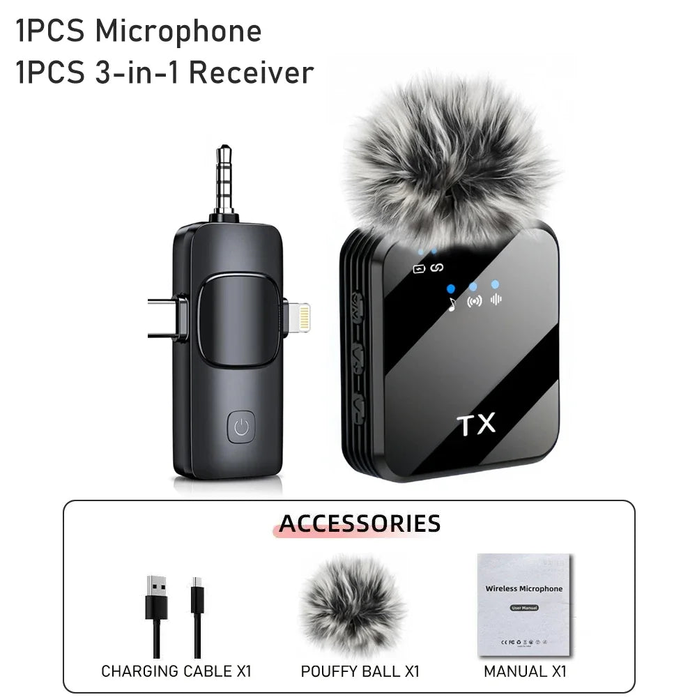 PJPK 3-in-1 Wireless Lavalier Microphone – iPhone, Android & Camera