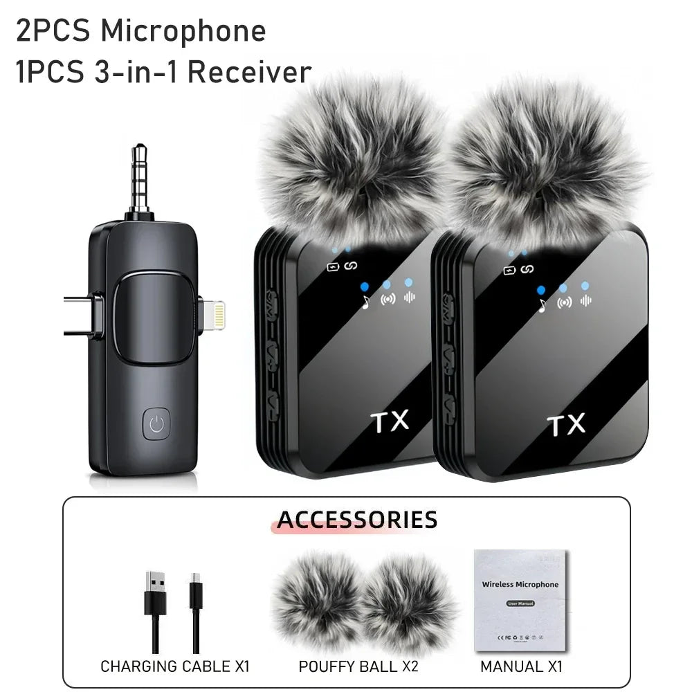 PJPK 3-in-1 Wireless Lavalier Microphone – iPhone, Android & Camera