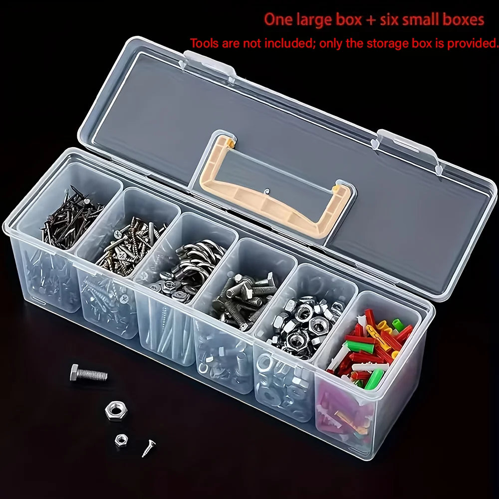 7-Piece Tool Parts Storage Set – 6 Small Boxes + 1 Large Box, Transparent