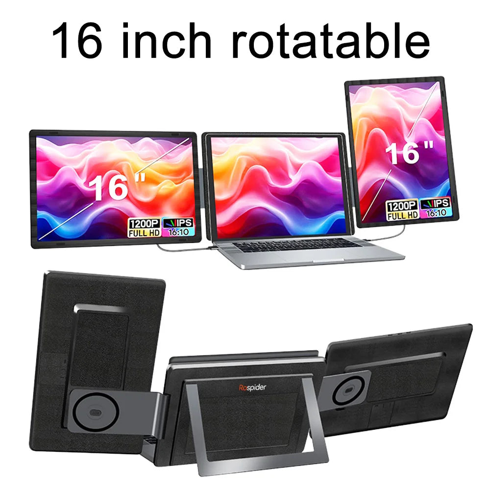 Rospider Portable Laptop Monitor Extender – 14–16" FHD/2K IPS Dual Screen