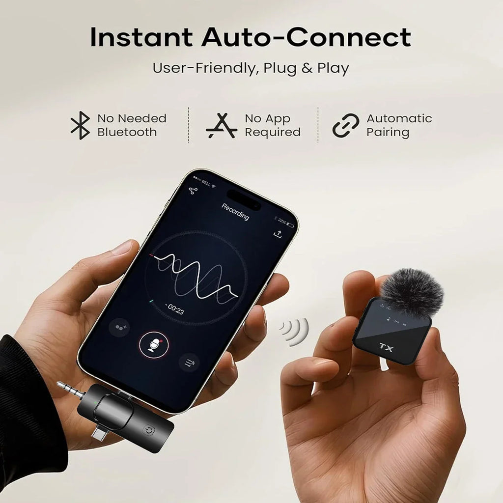 PJPK 3-in-1 Wireless Lavalier Microphone – iPhone, Android & Camera
