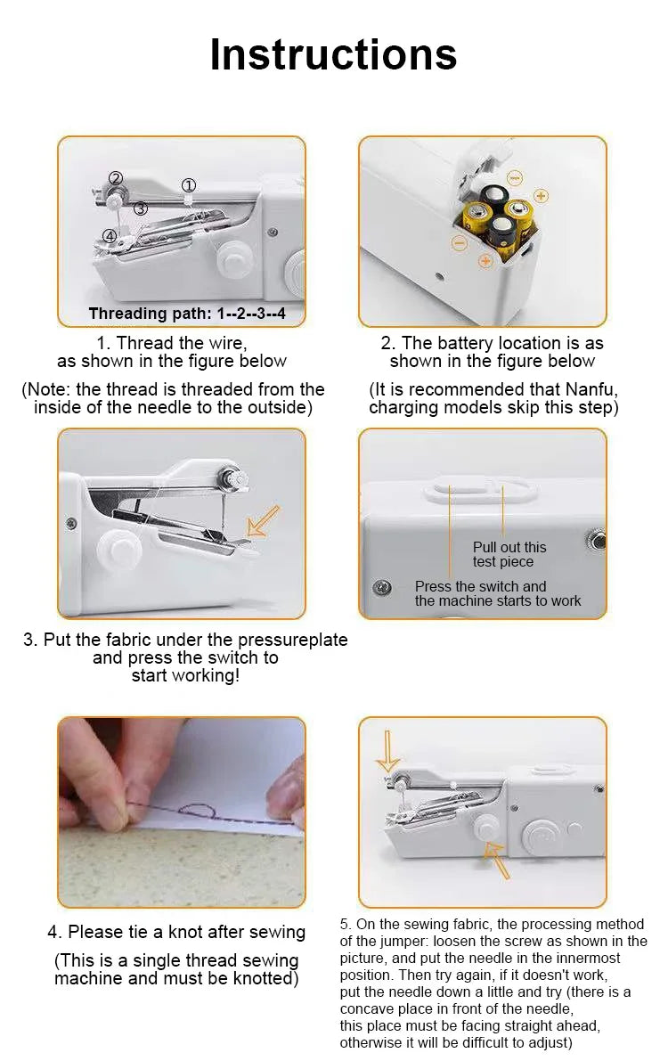 Portable Handheld Sewing Machine – Battery-Powered Mini Machine for Quick Repairs