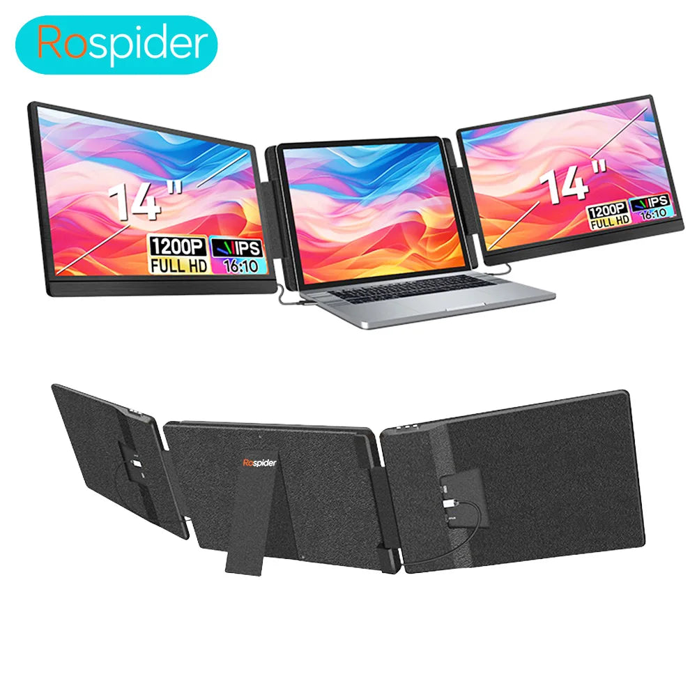 Rospider Portable Laptop Monitor Extender – 14–16" FHD/2K IPS Dual Screen